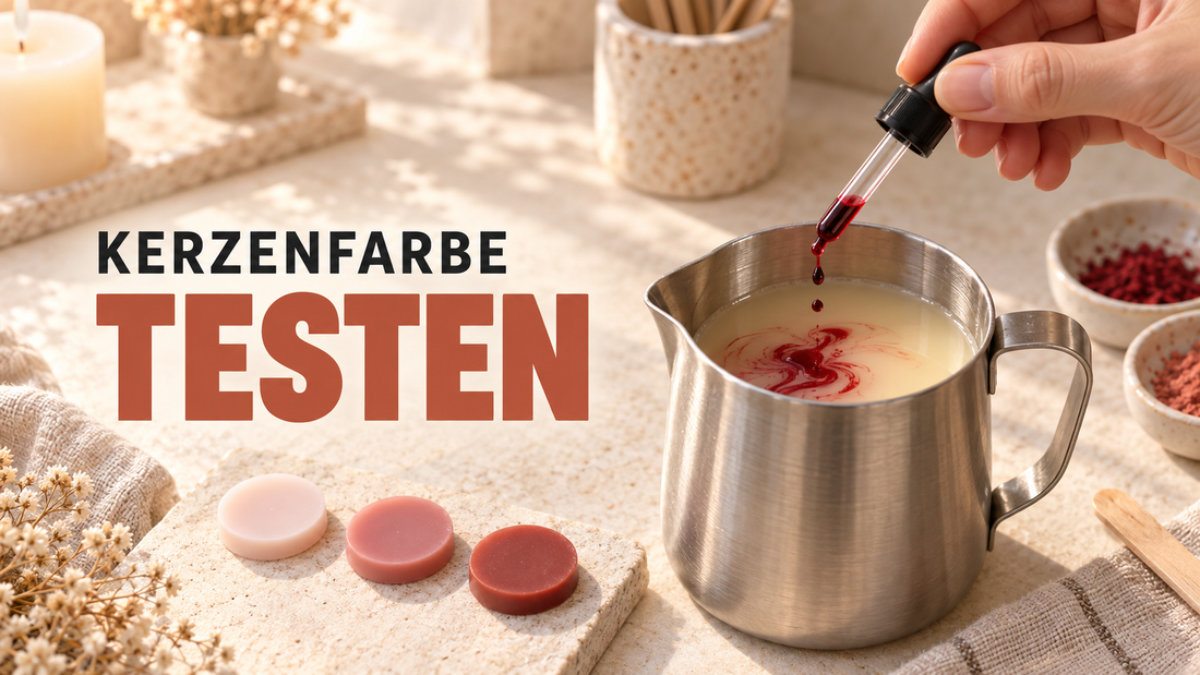 Kerzenfarbe im erkalteten Wachs mit Farbmuster testen