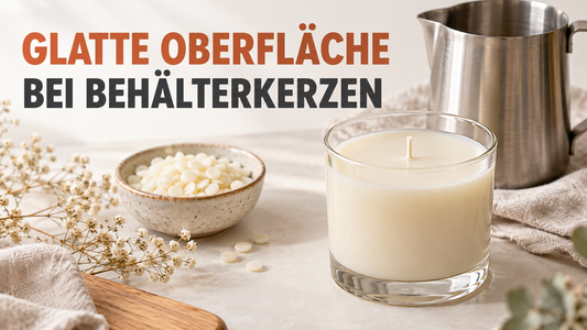 Glatte Oberfläche einer Behälterkerze im Glas ohne sichtbare Unebenheiten
